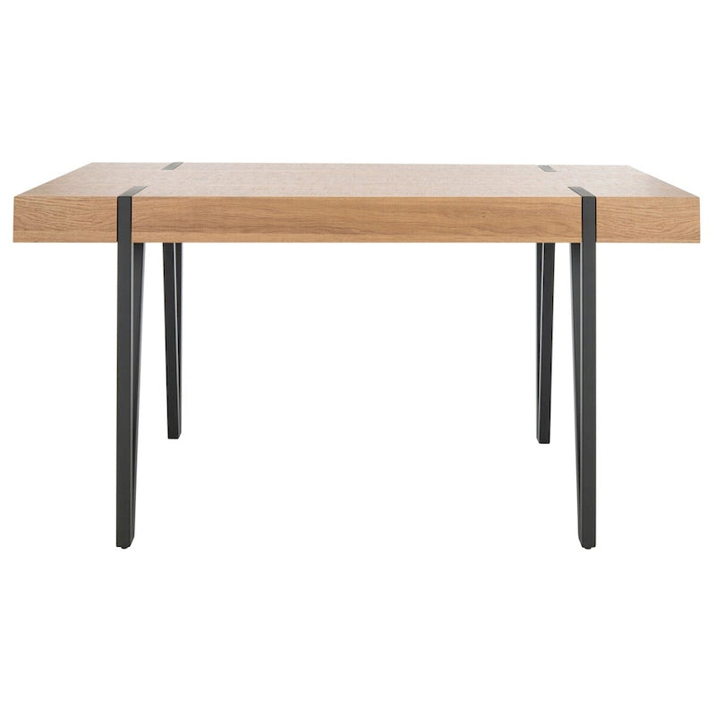 Table à manger avec plateau en bois rustique du milieu du siècle, pieds en épingle en fer noir, chêne gris