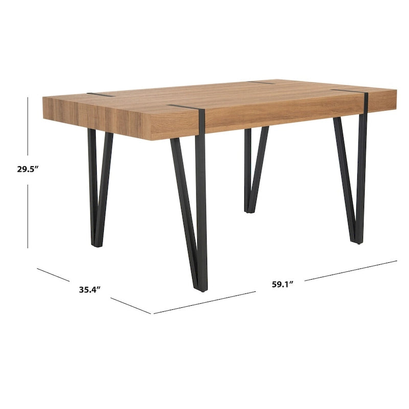 Table à manger avec plateau en bois rustique du milieu du siècle, pieds en épingle en fer noir, chêne gris