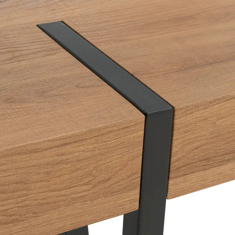 Table à manger avec plateau en bois rustique du milieu du siècle, pieds en épingle en fer noir, chêne gris