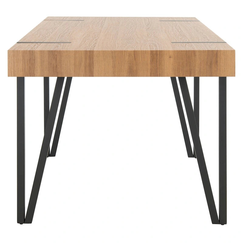 Table à manger avec plateau en bois rustique du milieu du siècle, pieds en épingle en fer noir, chêne gris