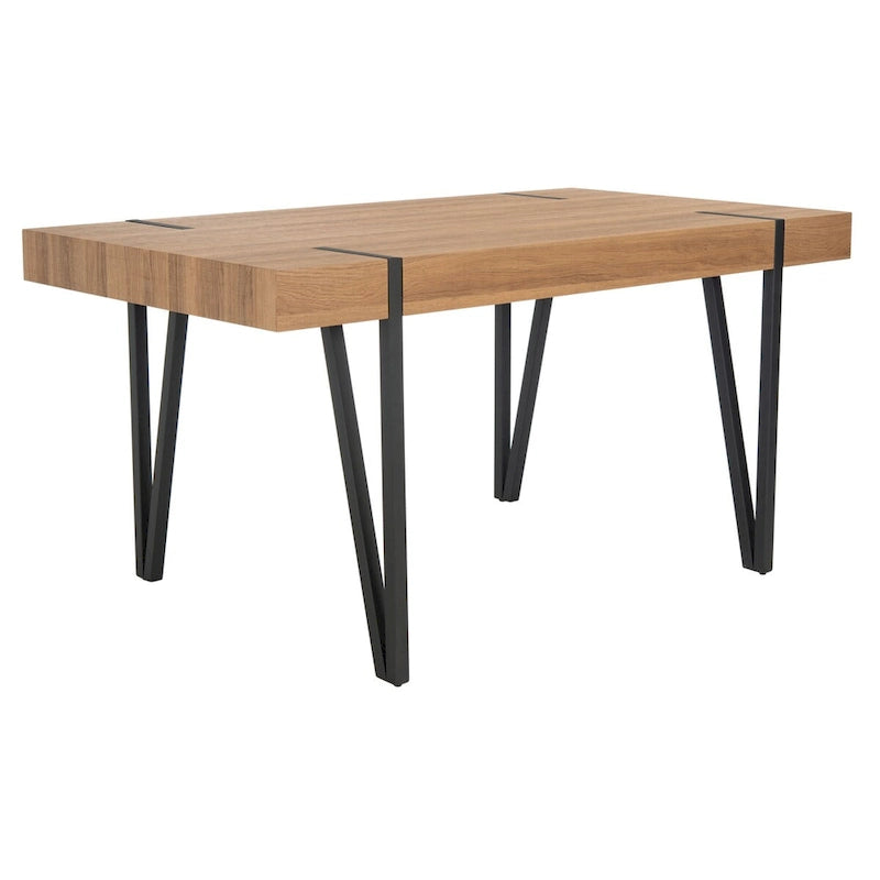 Table à manger avec plateau en bois rustique du milieu du siècle, pieds en épingle en fer noir, chêne gris