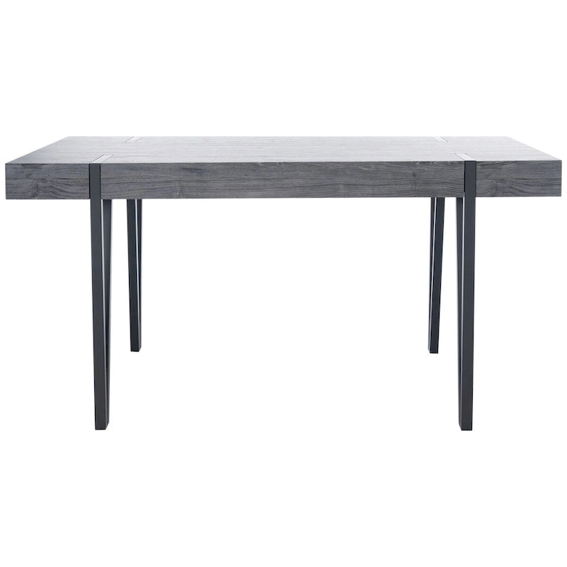 Table à manger avec plateau en bois rustique du milieu du siècle, pieds en épingle en fer noir, chêne gris