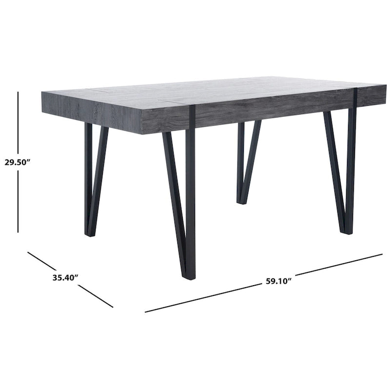 Table à manger avec plateau en bois rustique du milieu du siècle, pieds en épingle en fer noir, chêne gris