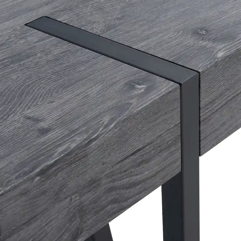 Table à manger avec plateau en bois rustique du milieu du siècle, pieds en épingle en fer noir, chêne gris
