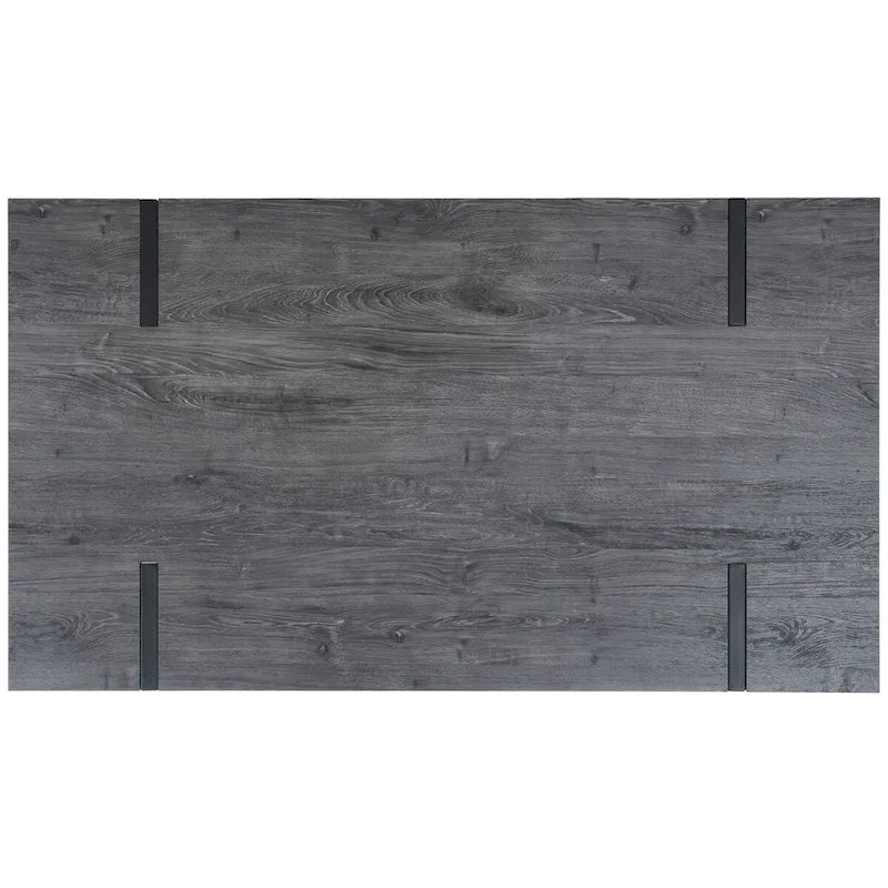 Table à manger avec plateau en bois rustique du milieu du siècle, pieds en épingle en fer noir, chêne gris