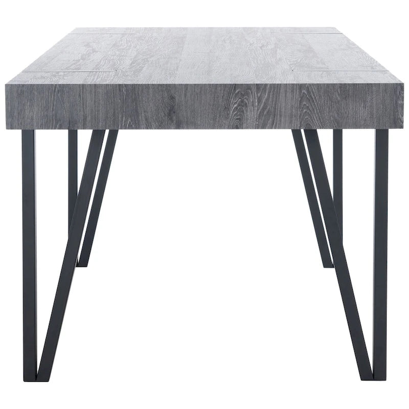 Table à manger avec plateau en bois rustique du milieu du siècle, pieds en épingle en fer noir, chêne gris