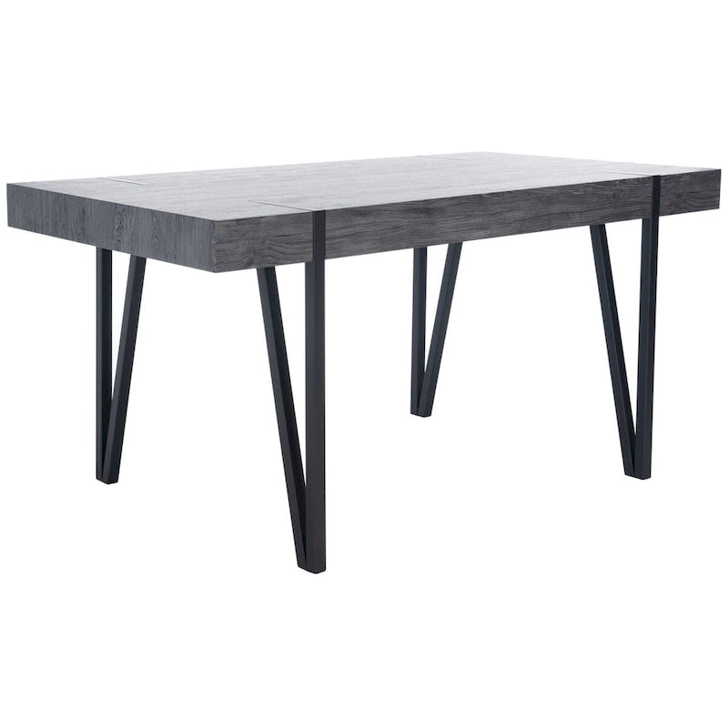 Table à manger avec plateau en bois rustique du milieu du siècle, pieds en épingle en fer noir, chêne gris