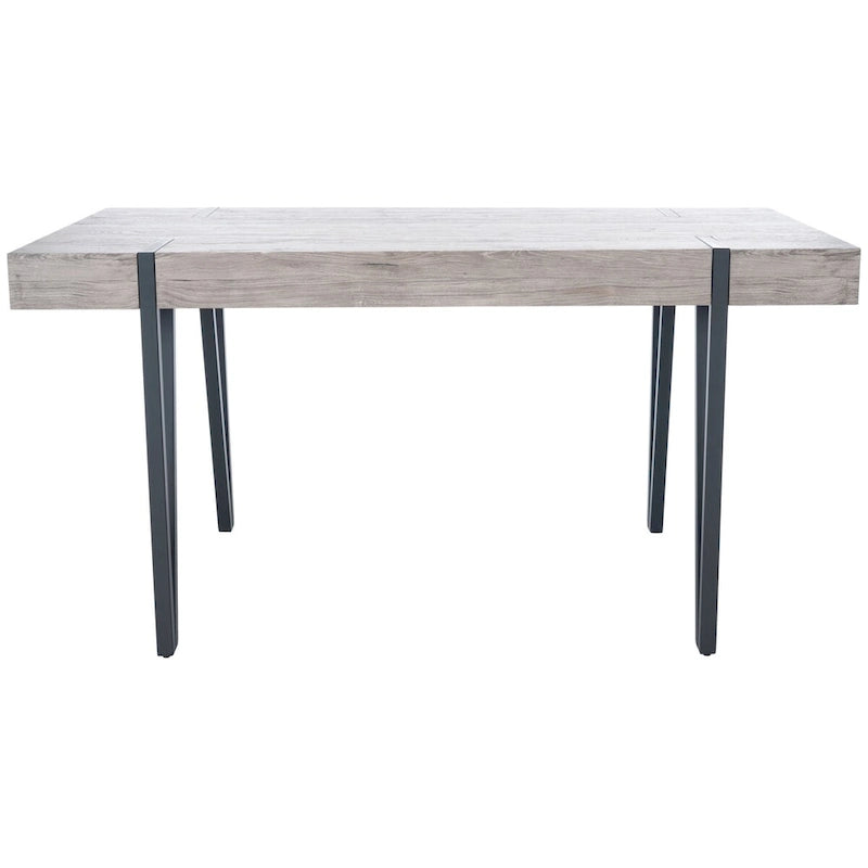 Table à manger avec plateau en bois rustique du milieu du siècle, pieds en épingle en fer noir, chêne gris