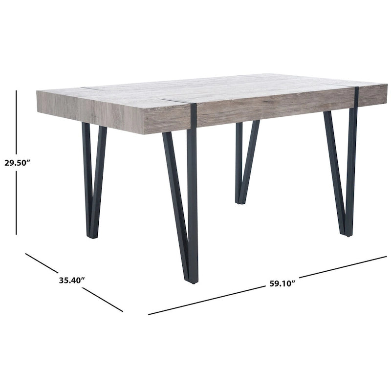 Table à manger avec plateau en bois rustique du milieu du siècle, pieds en épingle en fer noir, chêne gris