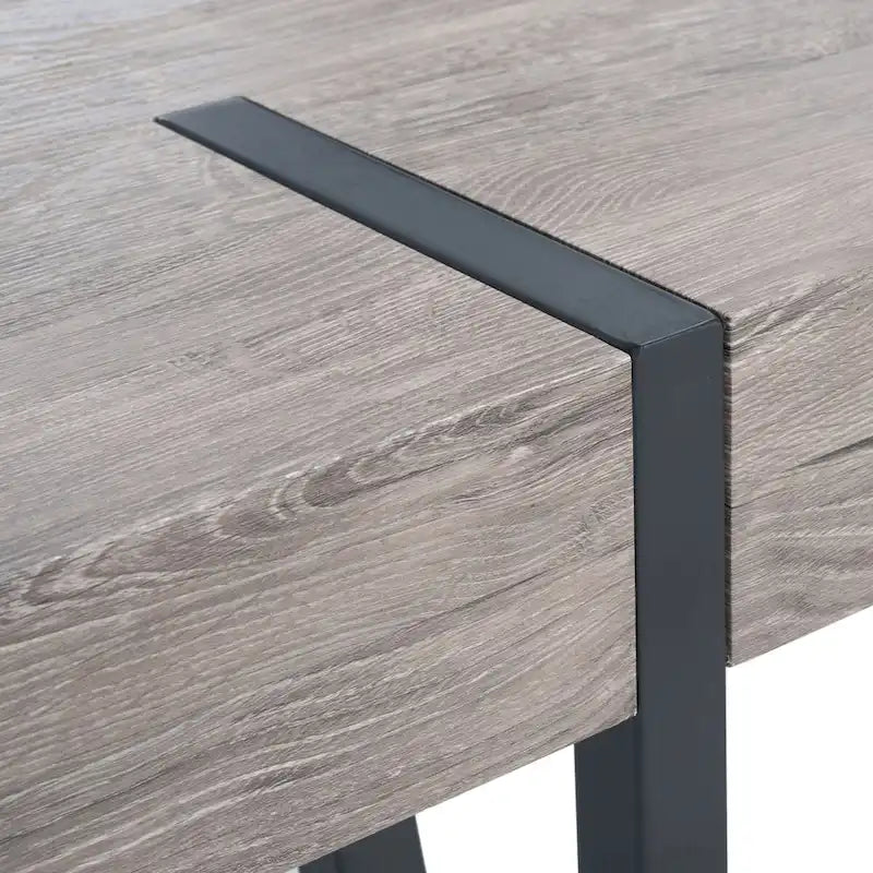 Table à manger avec plateau en bois rustique du milieu du siècle, pieds en épingle en fer noir, chêne gris