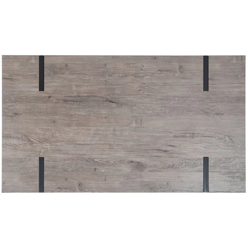 Table à manger avec plateau en bois rustique du milieu du siècle, pieds en épingle en fer noir, chêne gris