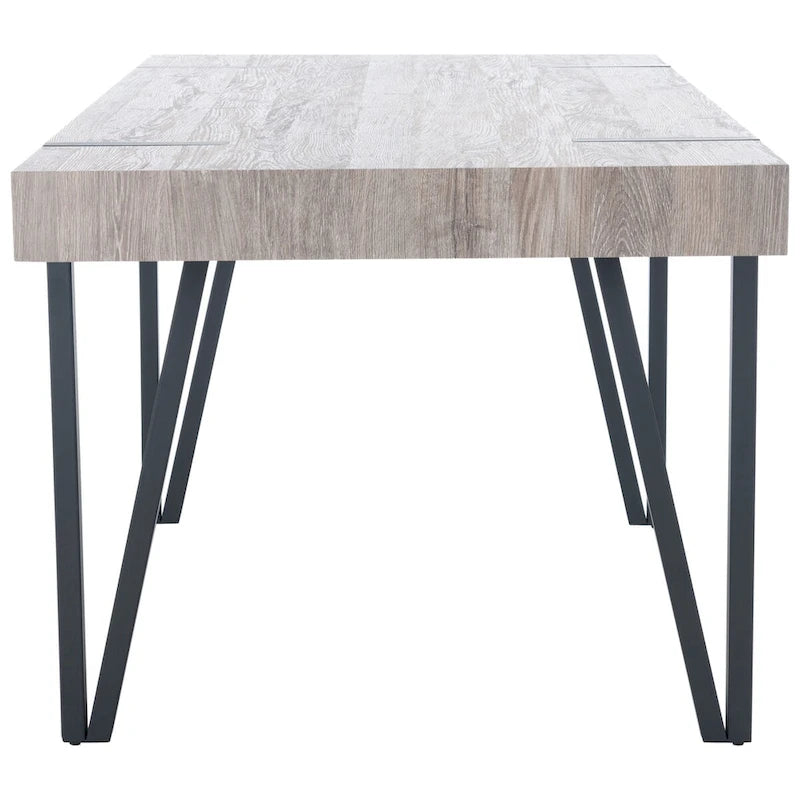 Table à manger avec plateau en bois rustique du milieu du siècle, pieds en épingle en fer noir, chêne gris