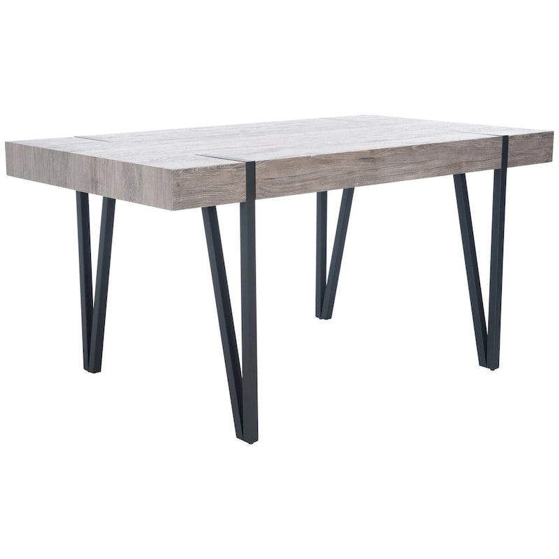 Table à manger avec plateau en bois rustique du milieu du siècle, pieds en épingle en fer noir, chêne gris